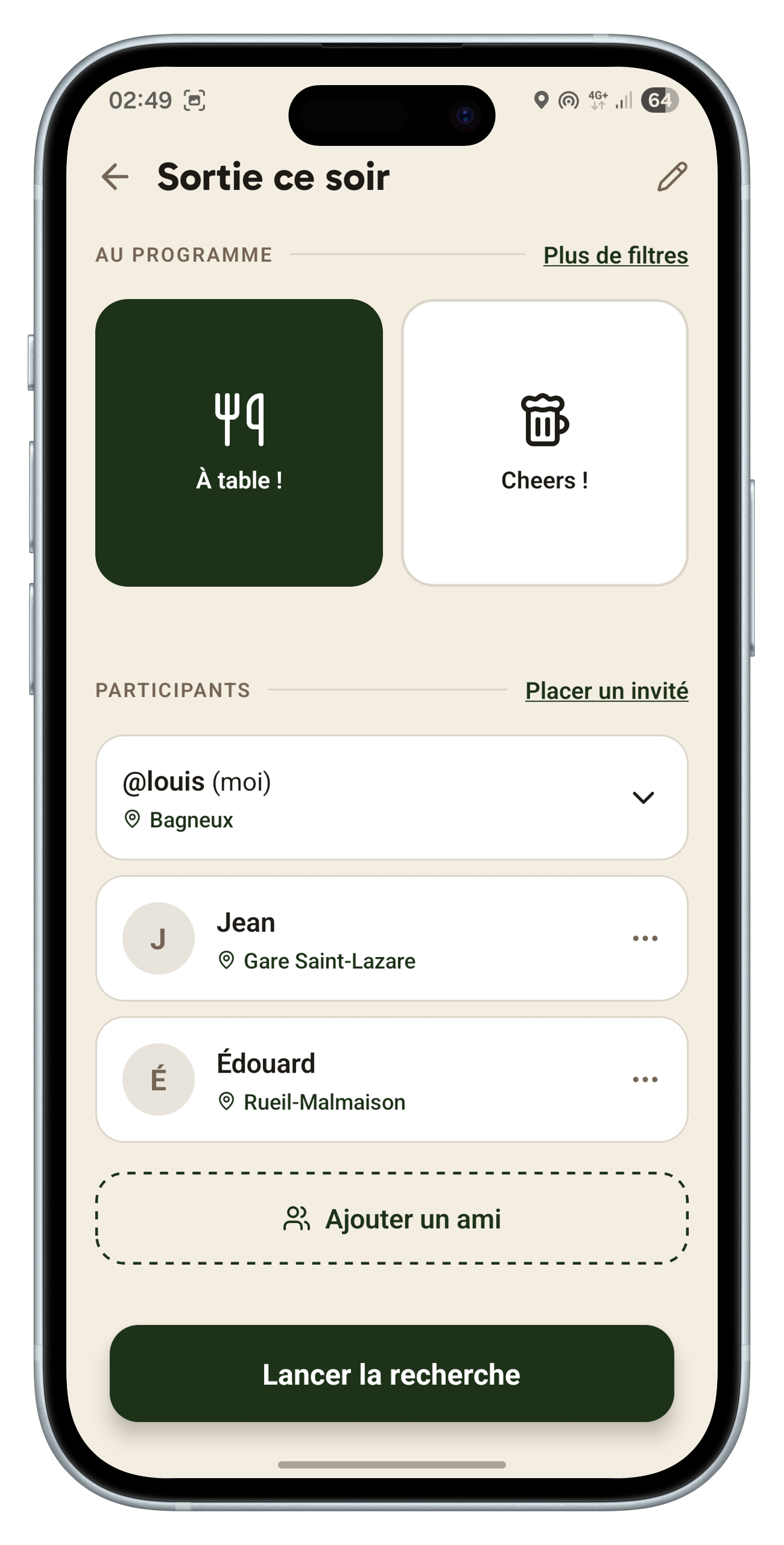 Vue carte de l'app